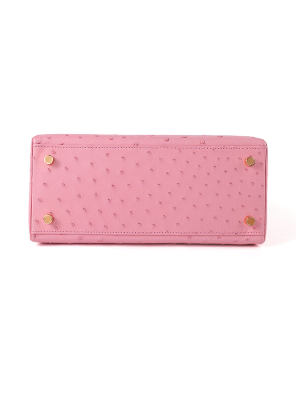 Kelly 28 Retourne Ostrich Leather Handbag - Blush Pink with Gold Hardware (Edge Paint Edition)