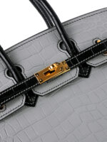 Birkin 25 Matte Niloticus Crocodile - Pearl Grey & Noir Contrast with 24K Gold Hardware (3-Piece Skin, Hand-Stitched)