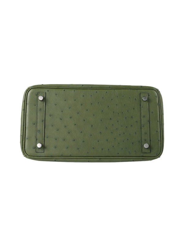 Birkin 30 in Premium Grade-A Ostrich Leather - Olive Green with Palladium Hardware (Classic Women's Handbag, Blind Stamp)