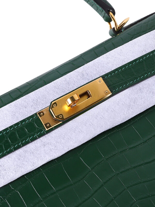 Kelly 28 Retourne in Exotic Siamese Crocodile (Grade A Belly Cut) - Cypress Green with Gold-Tone Hardware