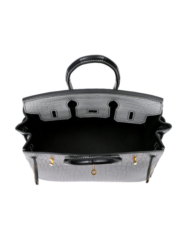 Birkin 25 Matte Niloticus Crocodile - Pearl Grey & Noir Contrast with 24K Gold Hardware (3-Piece Skin, Hand-Stitched)