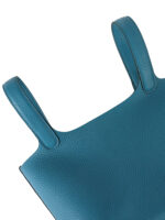 TC Leather Picotin Lock Bag with Detachable Shoulder Strap - Denim Blue & Silver Hardware