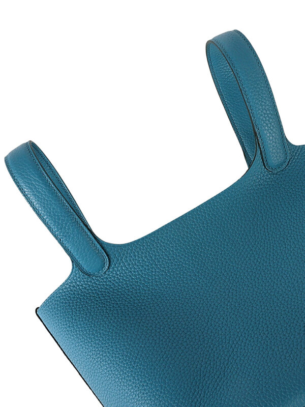 TC Leather Picotin Lock Bag with Detachable Shoulder Strap - Denim Blue & Silver Hardware