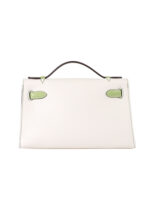 SF Kelly22 Calfskin Bag-Milk White & Okra Green Glazed Leather with Silver Hardware